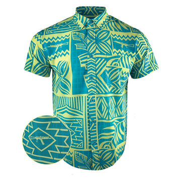 High Tide Teal Button Down Shirt Gun Print Hawaiian Shirt Birthday Gift For Husband -WearandDecor