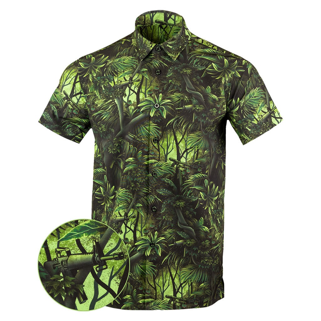 Full Metal Jacket Button Down Shirt Tactical Tropical Print Shirt Gifts For Gun Lovers -WearandDecor