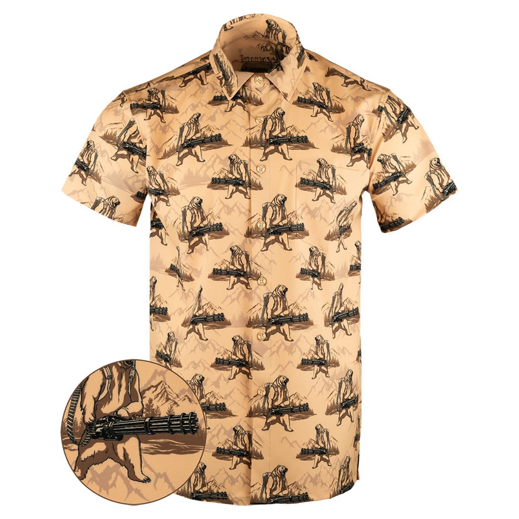 Bear Arms Button Down Shirt Tactical Aloha Shirt Birthday Present For Husband -WearandDecor