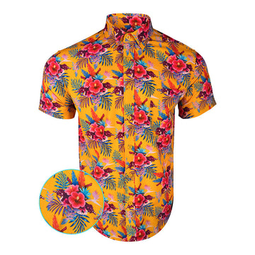 Hibiscus Orange Button Down Shirt Tactical Tropical Print Shirt Top Christmas Gifts For Men -WearandDecor