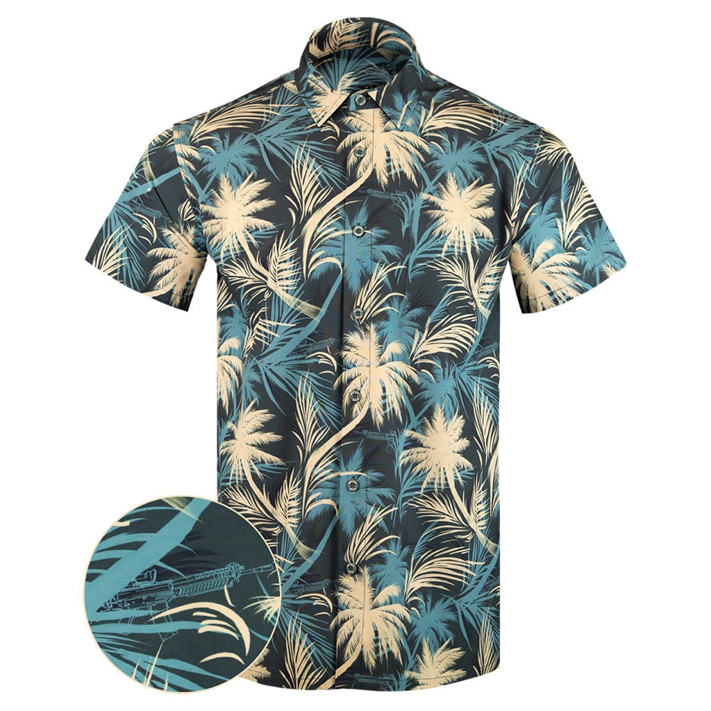 Luau Blue Button Down Shirt Tactical Tropical Print Shirt Cool Christmas Gifts For Guys -WearandDecor