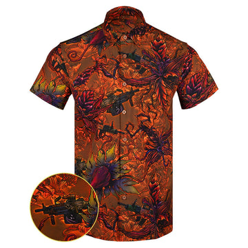 Retrolands Orange Button Down Shirt Tactical Shirt Hawaii Style Gifts For Brother In Law -WearandDecor
