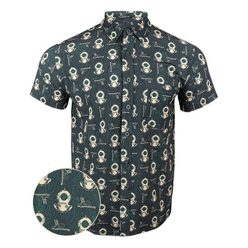 Deep Dive Green Button Down Shirt Gun Print Hawaiian Shirt Christmas Gifts For Husband -WearandDecor