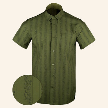 Subtle Series OD Green Button Down Shirt Gun Print Hawaiian Shirt Present For Dad -WearandDecor