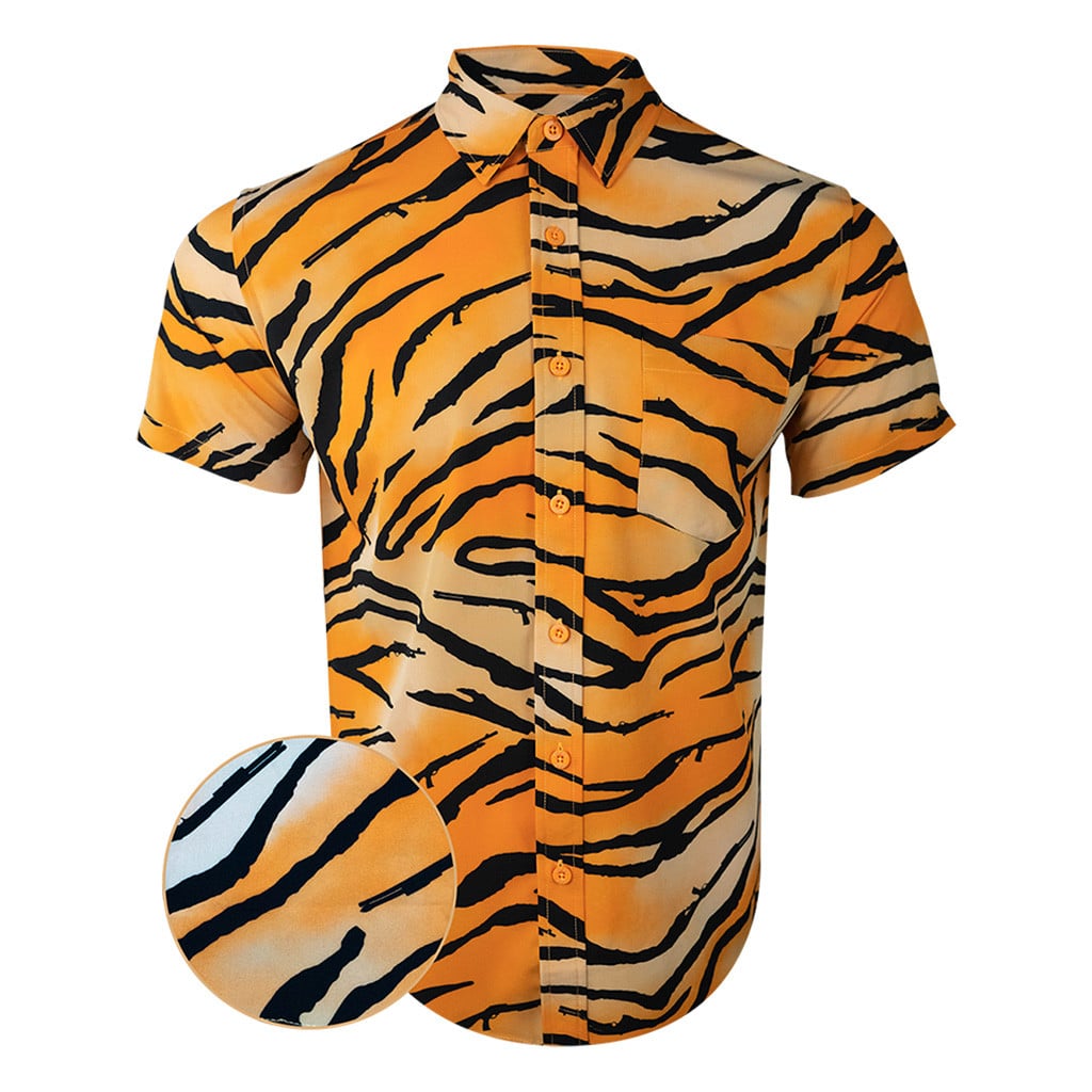 Tiger Button Down Shirt Tactical Hawaiian Shirt Good Gifts For Boyfriend -WearandDecor