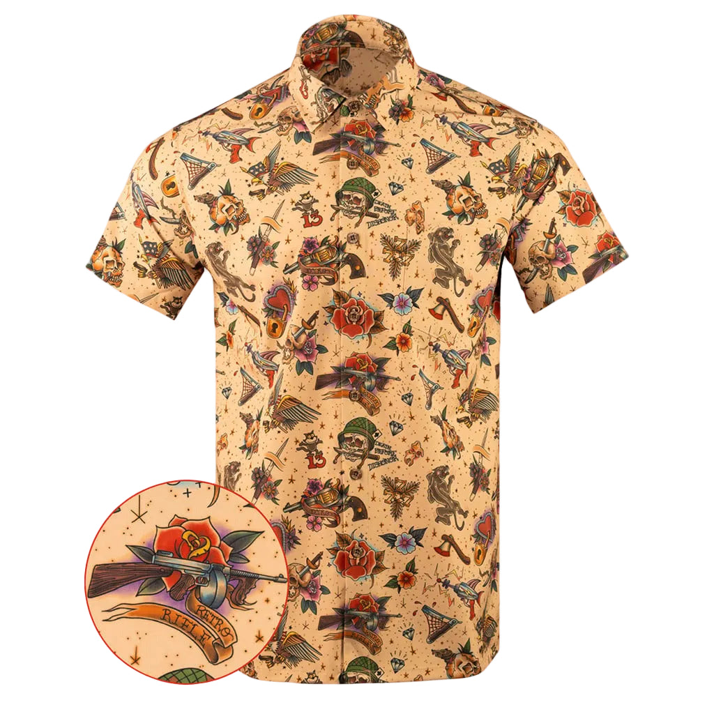 The Jerry Button Down Shirt Gun Print Hawaiian Shirt Present For Husband -WearandDecor