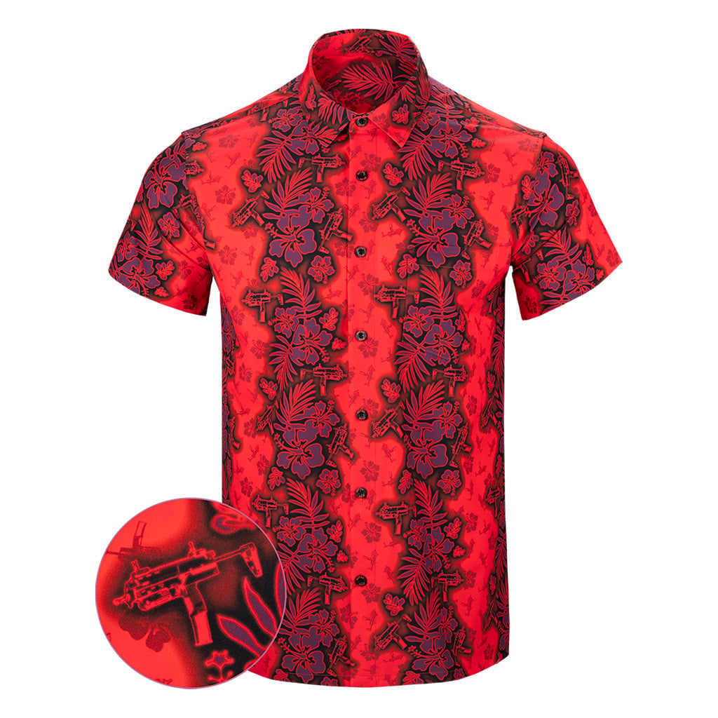 Tropic Aloha Red Button Down Shirt Outdoor Hawaiian Tactical Shirt Gifts For Gun Lovers -WearandDecor