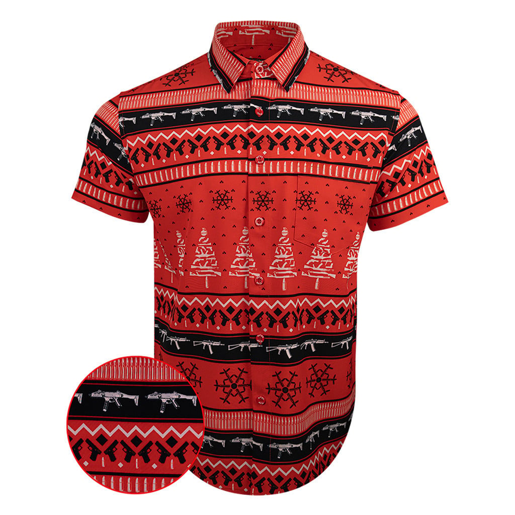 The Workshop Red Button Down Shirt Tactical Hawaiian Shirt Pro Gun Rights Merch Husband Gifts -WearandDecor