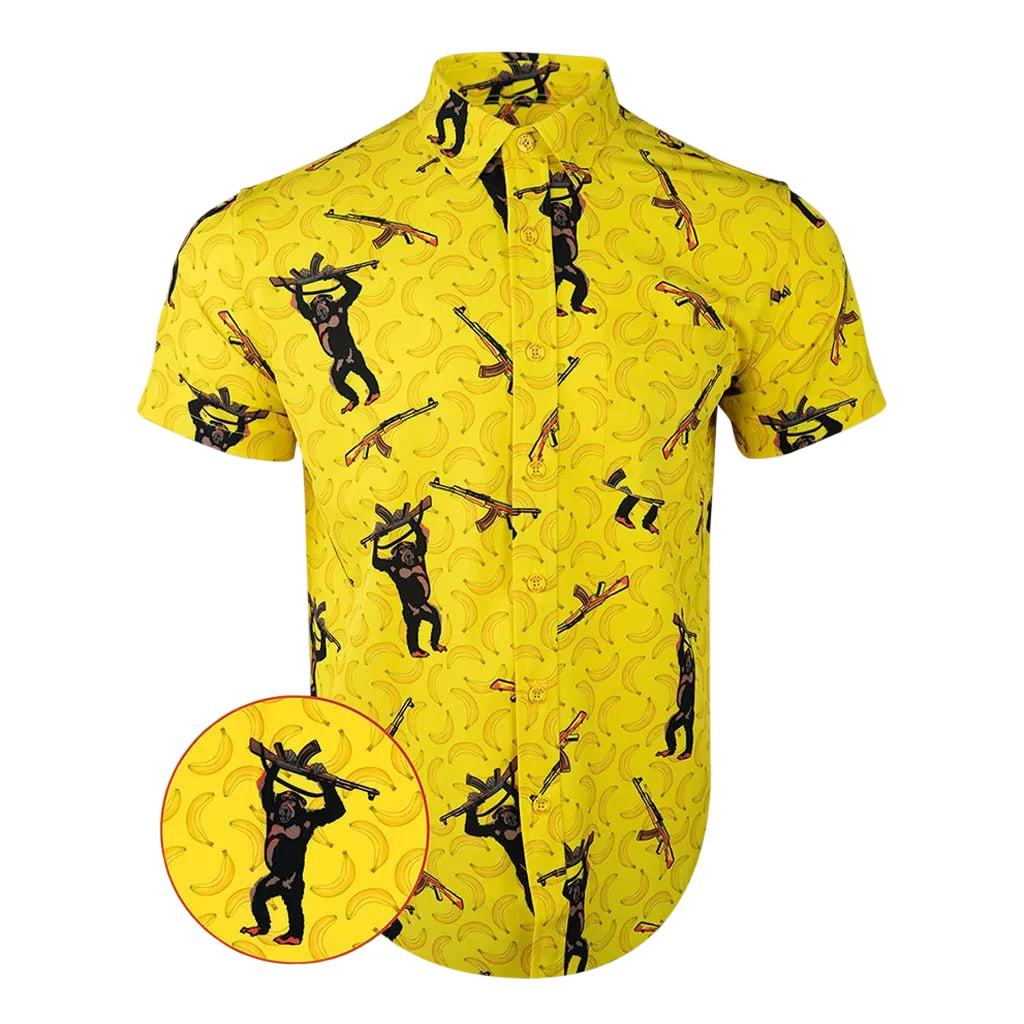 The Origin Button Down Shirt Banana And Gun Print Hawaiian Shirt Christmas Gifts For Friends -WearandDecor