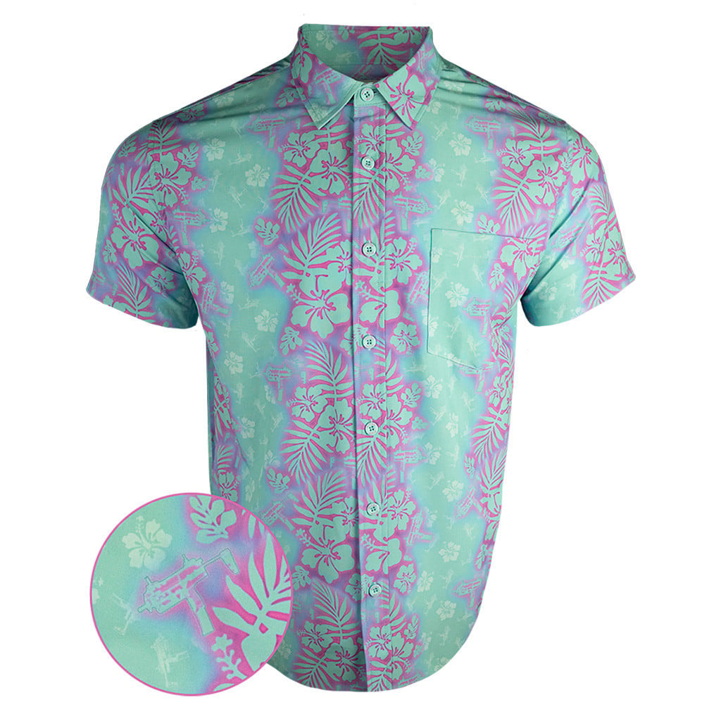 Tropic Aloha Mint Pink Button Down Shirt Outdoor Hawaiian Tactical Shirt Gifts For Gun Owners -WearandDecor