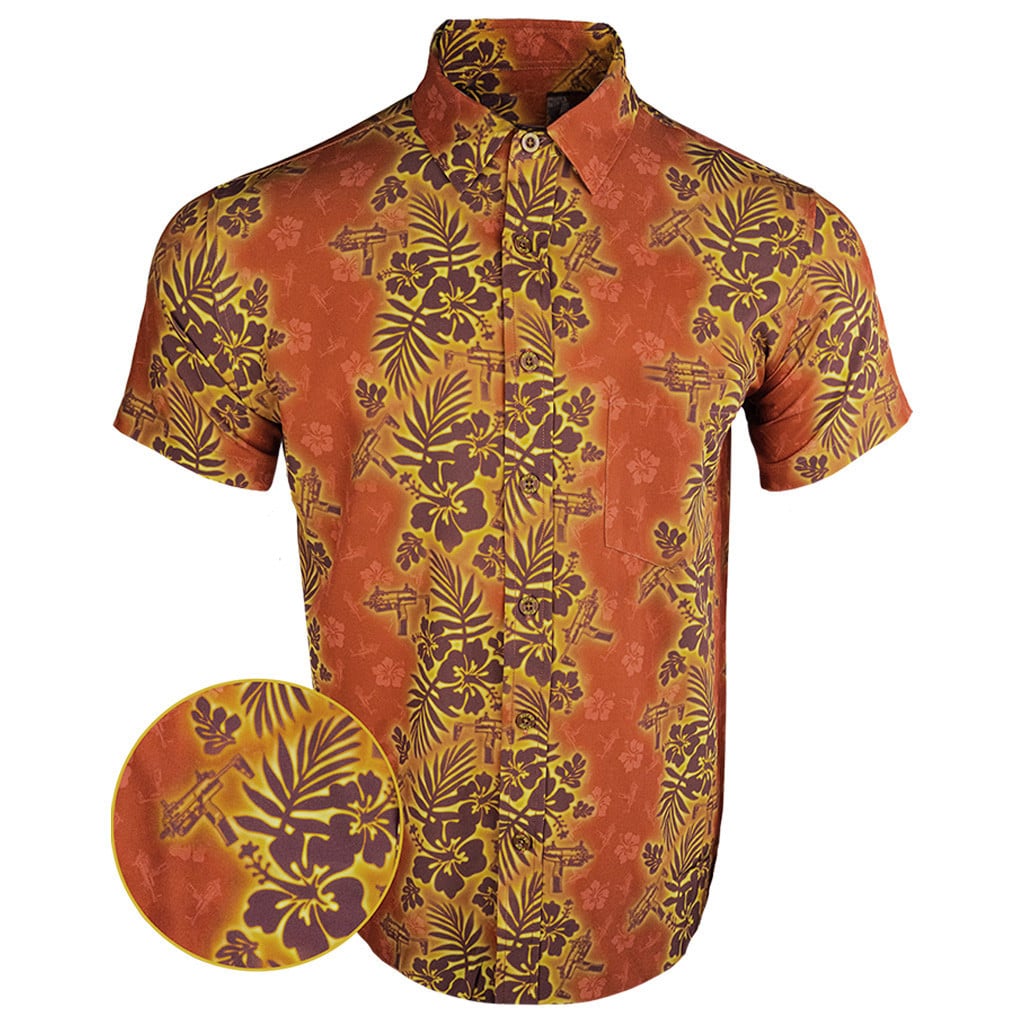 Tropic Aloha Burnt Orange Button Down Shirt Outdoor Hawaiian Tactical Shirt Gifts For Brother -WearandDecor