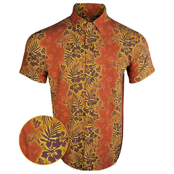 Tropic Aloha Burnt Orange Button Down Shirt Outdoor Hawaiian Tactical Shirt Gifts For Brother -WearandDecor