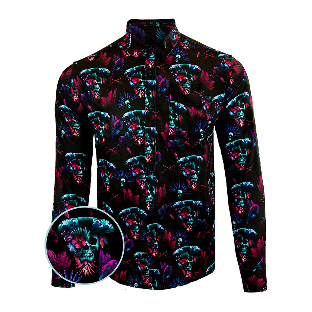 Black Beard Long Sleeve Button Down Shirt Gun Print Hawaiian Shirt Xmas Presents For Friends -WearandDecor