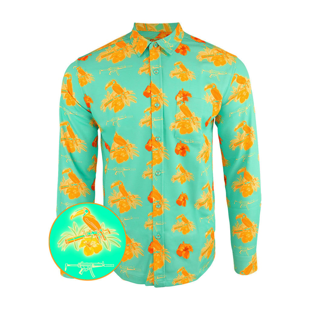Cans And Toucans Mint Long Sleeve Button Down Shirt Hawaiian Tactical Shirt Gifts For Him -WearandDecor
