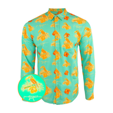 Cans And Toucans Mint Long Sleeve Button Down Shirt Hawaiian Tactical Shirt Gifts For Him -WearandDecor