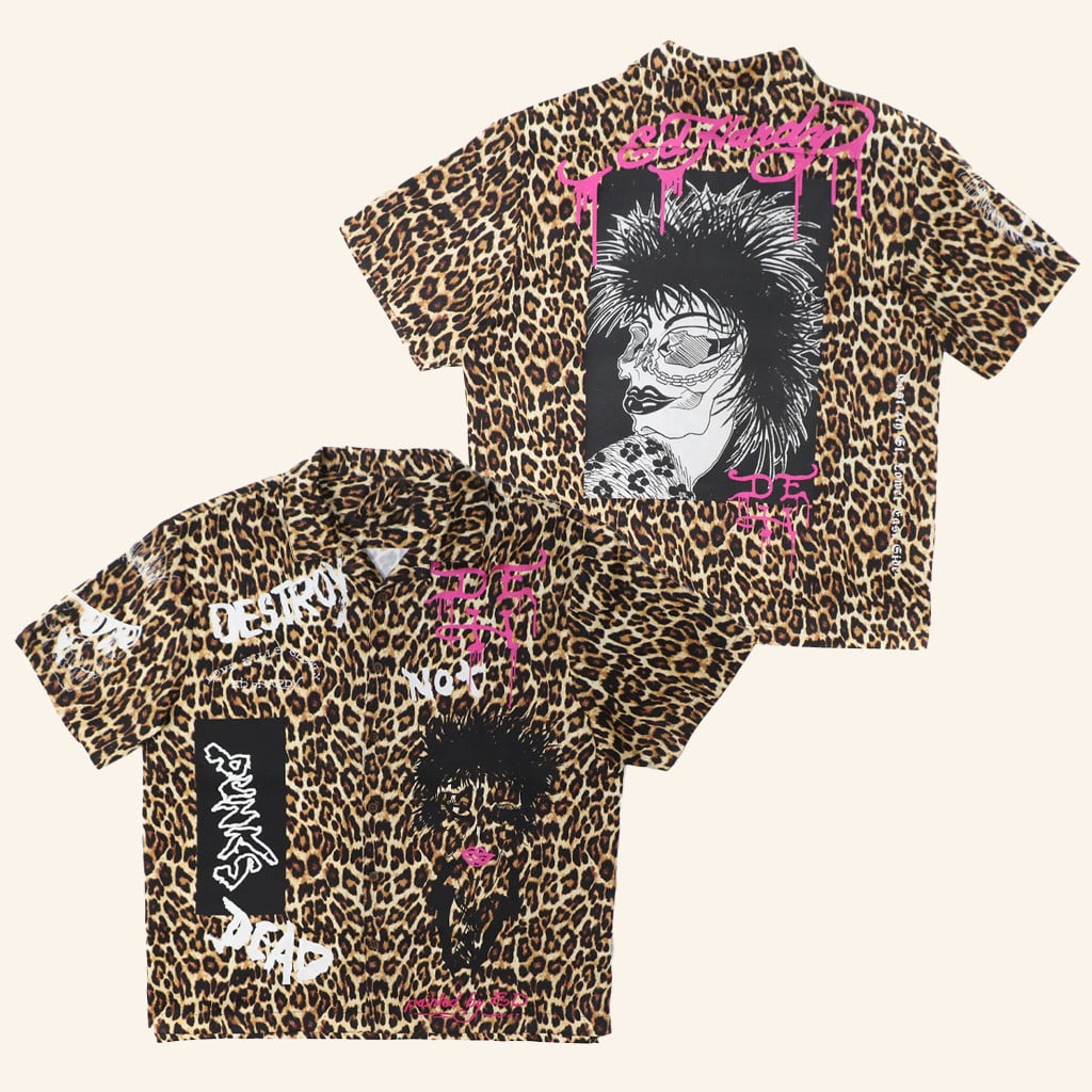 Ed Hardy Merch Punk Leopard Hawaiian Shirt Ed Hardy Shirt Christmas Gifts For Son - WearandDecor