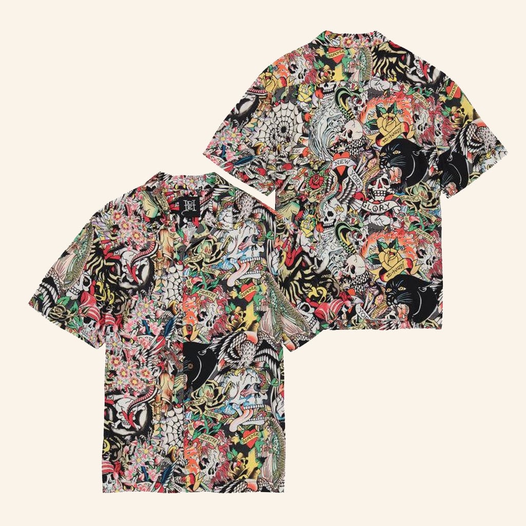 Ed Hardy Merch Tattoo Collage Hawaiian Shirt Ed Hardy Shirt Xmas Gifts For Him - WearandDecor
