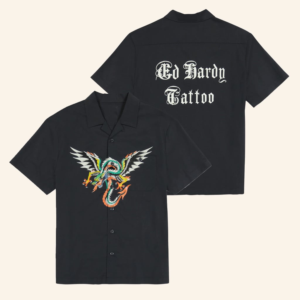 Ed Hardy Merch Dragon Twill Hawaiian Shirt Ed Hardy Tattoo Shirt Gifts For Dad - WearandDecor