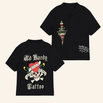 Ed Hardy Merch LKS Skull Hawaiian Shirt Ed Hardy Shirt Christmas Gifts For Him - WearandDecor
