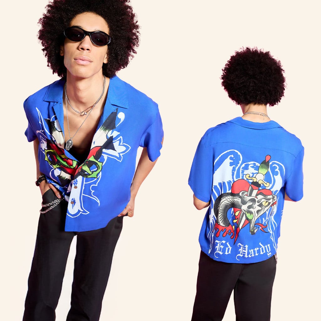 Ed Hardy Merch Cross Snake Hawaiian Shirt Ed Hardy Shirt Gifts For Son In Law - WearandDecor