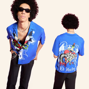 Ed Hardy Merch Cross Snake Hawaiian Shirt Ed Hardy Shirt Gifts For Son In Law - WearandDecor