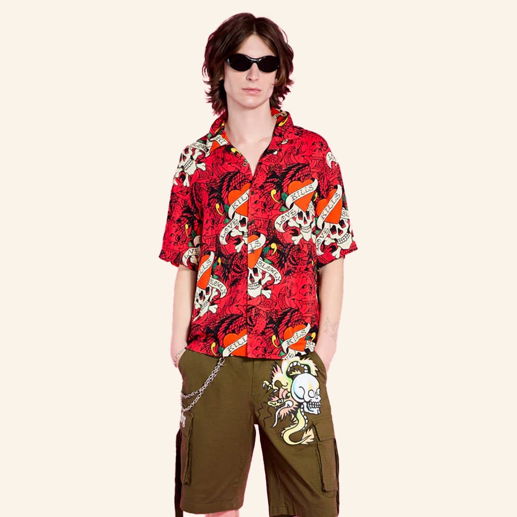 Ed Hardy Merch LKS Skull Hawaiian Shirt Ed Hardy Shirt Birthday Present For Husband - WearandDecor