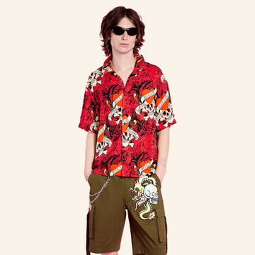Ed Hardy Merch LKS Skull Hawaiian Shirt Ed Hardy Shirt Birthday Present For Husband - WearandDecor