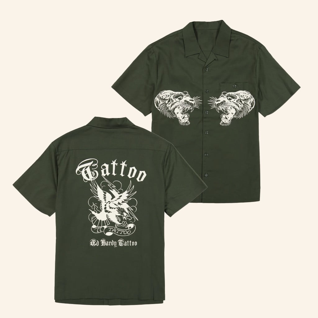 Ed Hardy Merch Tiger Twill Hawaiian Shirt Ed Hardy Tattoo Shirt Xmas Gifts For Dad - WearandDecor