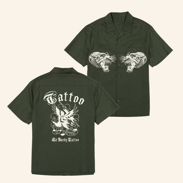Ed Hardy Merch Tiger Twill Hawaiian Shirt Ed Hardy Tattoo Shirt Xmas Gifts For Dad - WearandDecor