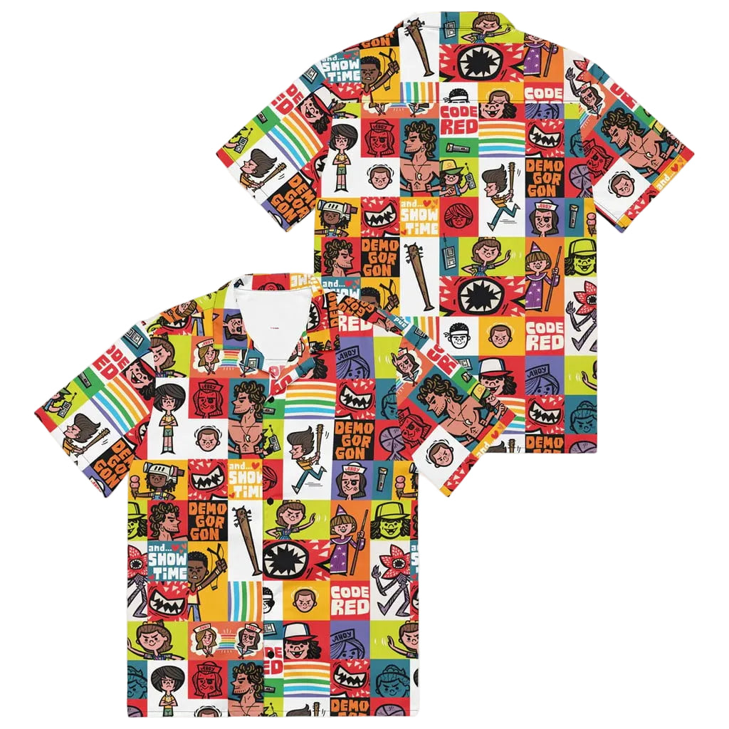 Stranger Things Merch Stranger Things Cartoon Pattern Button Up Shirt Christmas Gifts For Dad