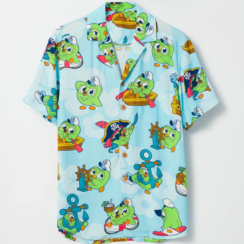 Duolingo Merch Captain Duo Button Up Shirt Unique Gifts For Husband - WearandDecor