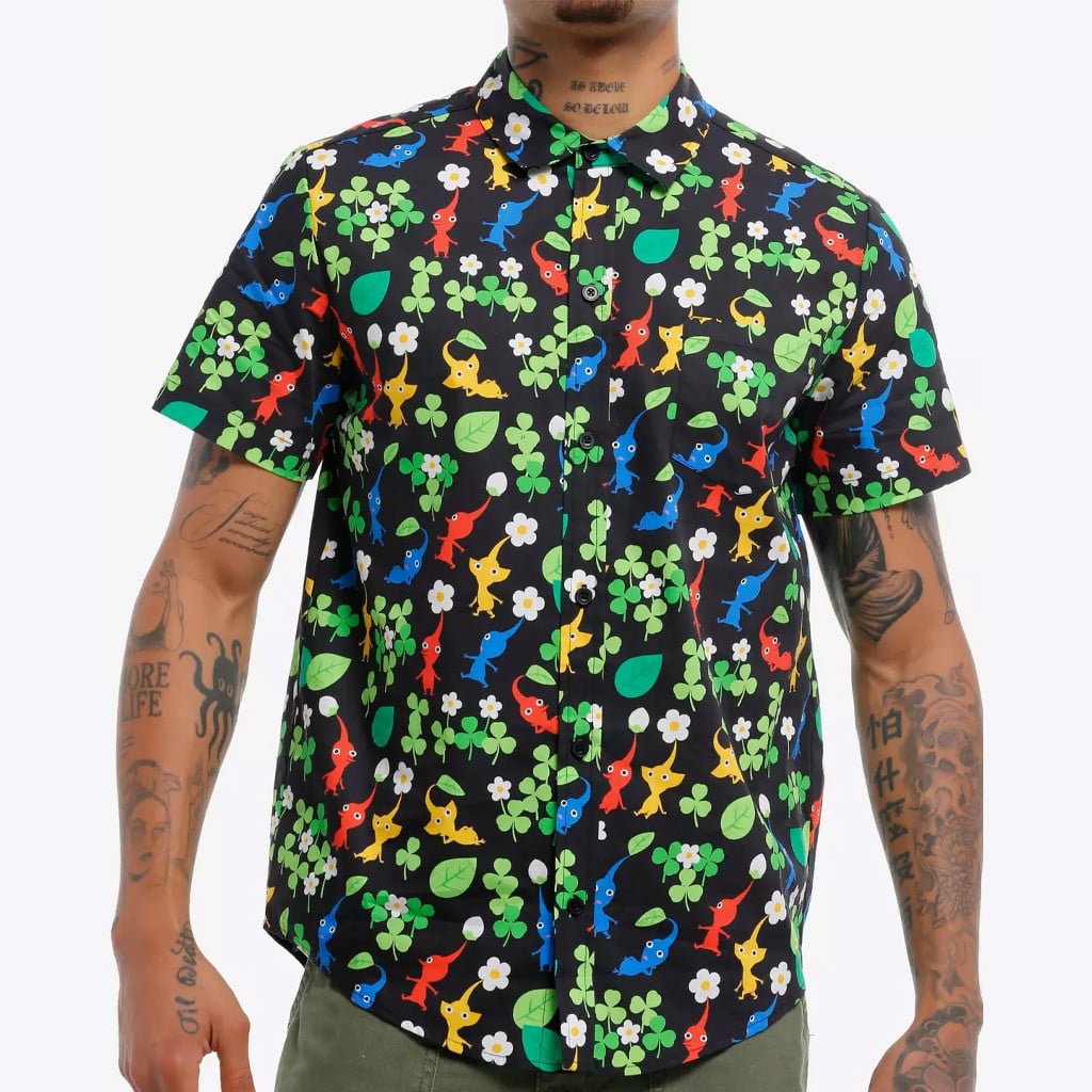 Pikmin Merch Pikmin Character Clover Button Up Shirt Presents For Game Lovers - WearandDecor