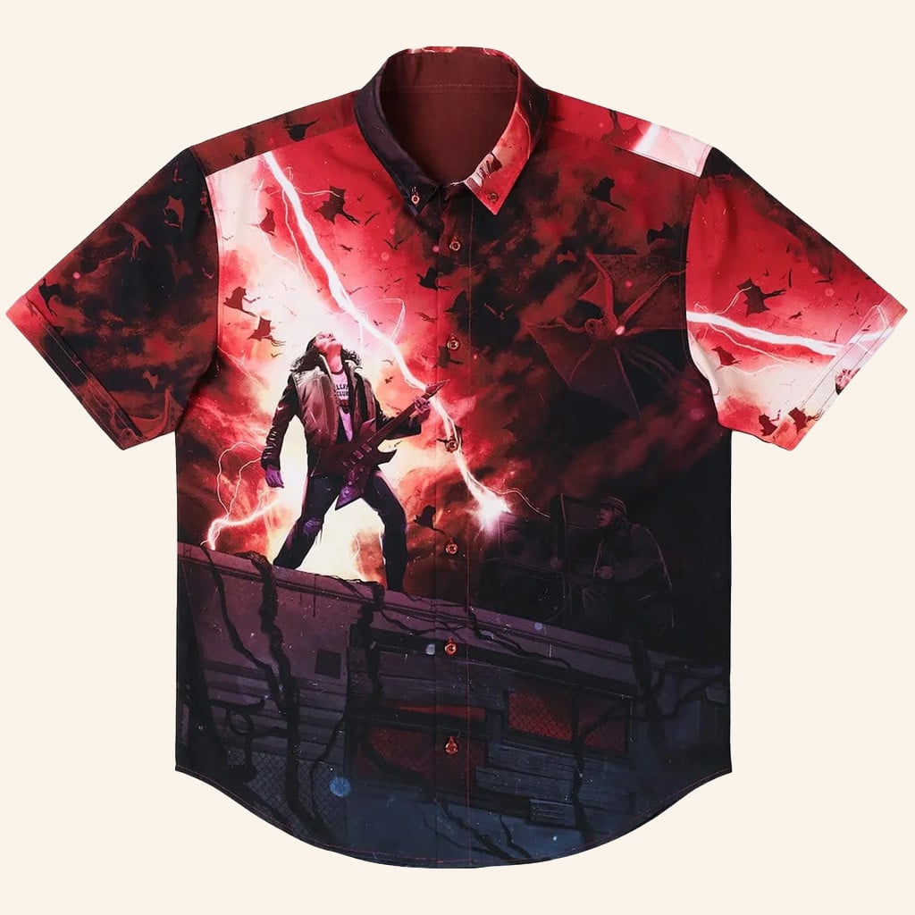 Stranger Things Eddie Munson Merch Stranger Things x RSVLTS Most Metal Ever Button Up Shirt - WearandDecor