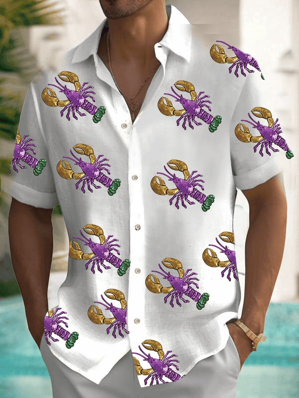 Crawfish Mardi Gras Button Down New Orleans Holiday Clothing Hawaiian Mardi Gras Shirt