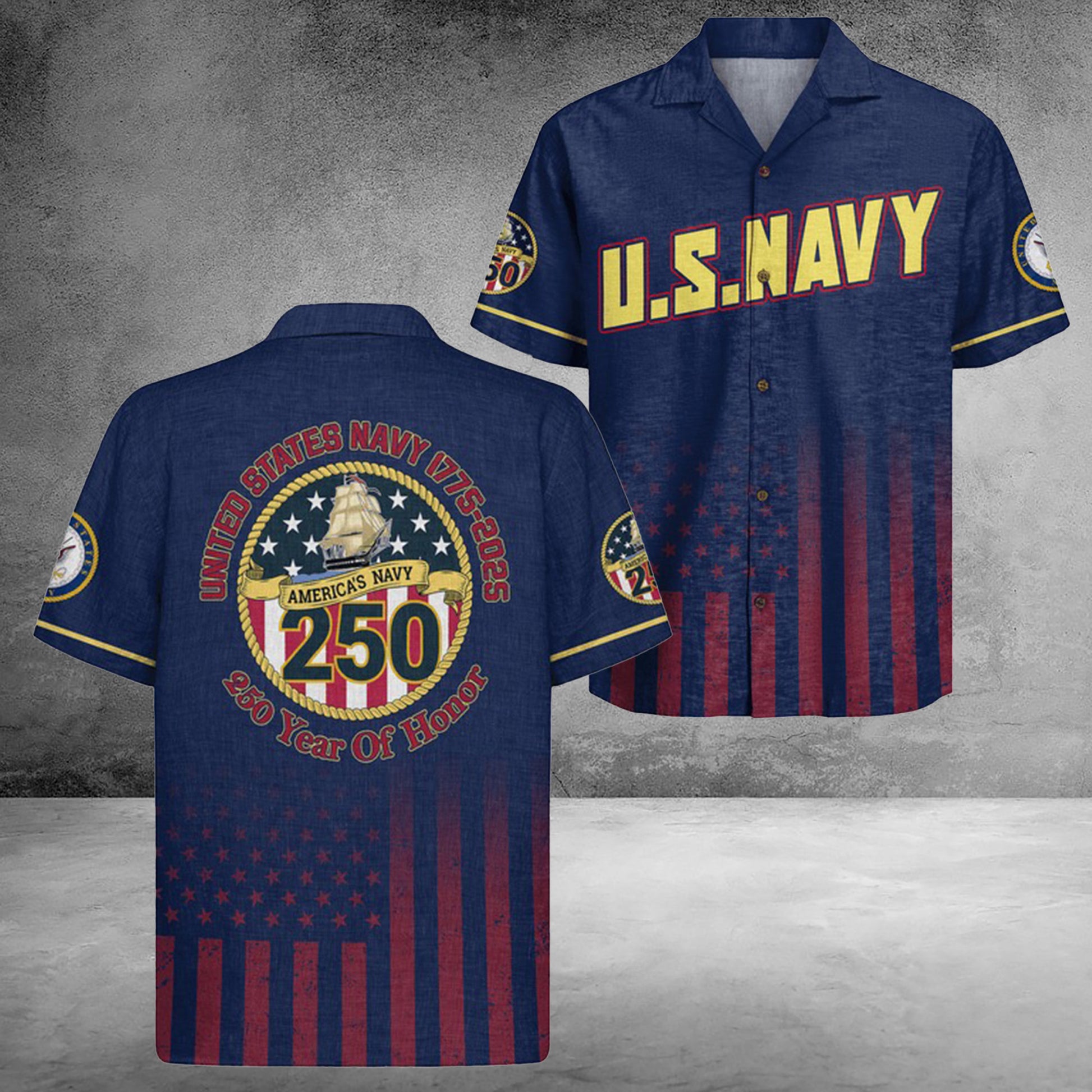 US Navy 250Th Years Of Service Hawaiian Shirt 250 Years Of Honor Gift For Patriotic
