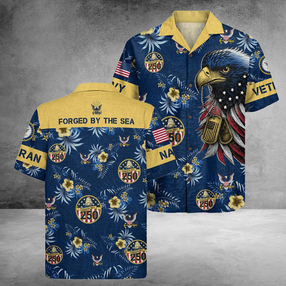 US Navy 250Th Years Of Service Hawaiian Shirt Forged By The Sea Gifts For Son