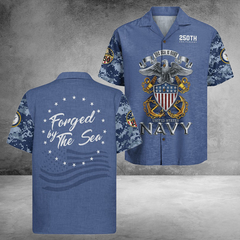 US Navy 250Th Years Of Service Hawaiian Shirt Forced By The Sea Unique Gifts For Husband