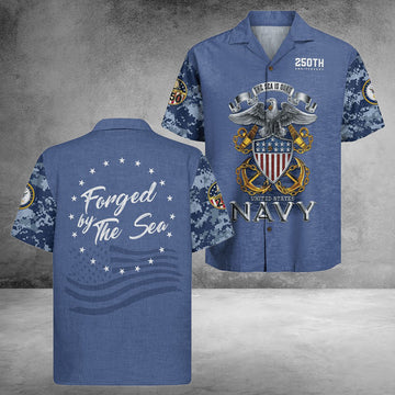 US Navy 250Th Years Of Service Hawaiian Shirt Forced By The Sea Unique Gifts For Husband
