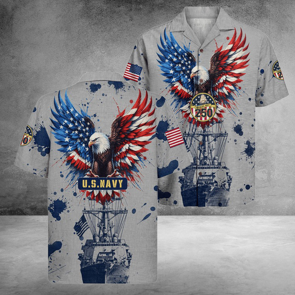 US Navy 250Th Years Of Service Hawaiian Shirt Patriotic Unique Gifts Ideas For Son