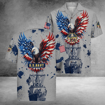 US Navy 250Th Years Of Service Hawaiian Shirt Patriotic Unique Gifts Ideas For Son