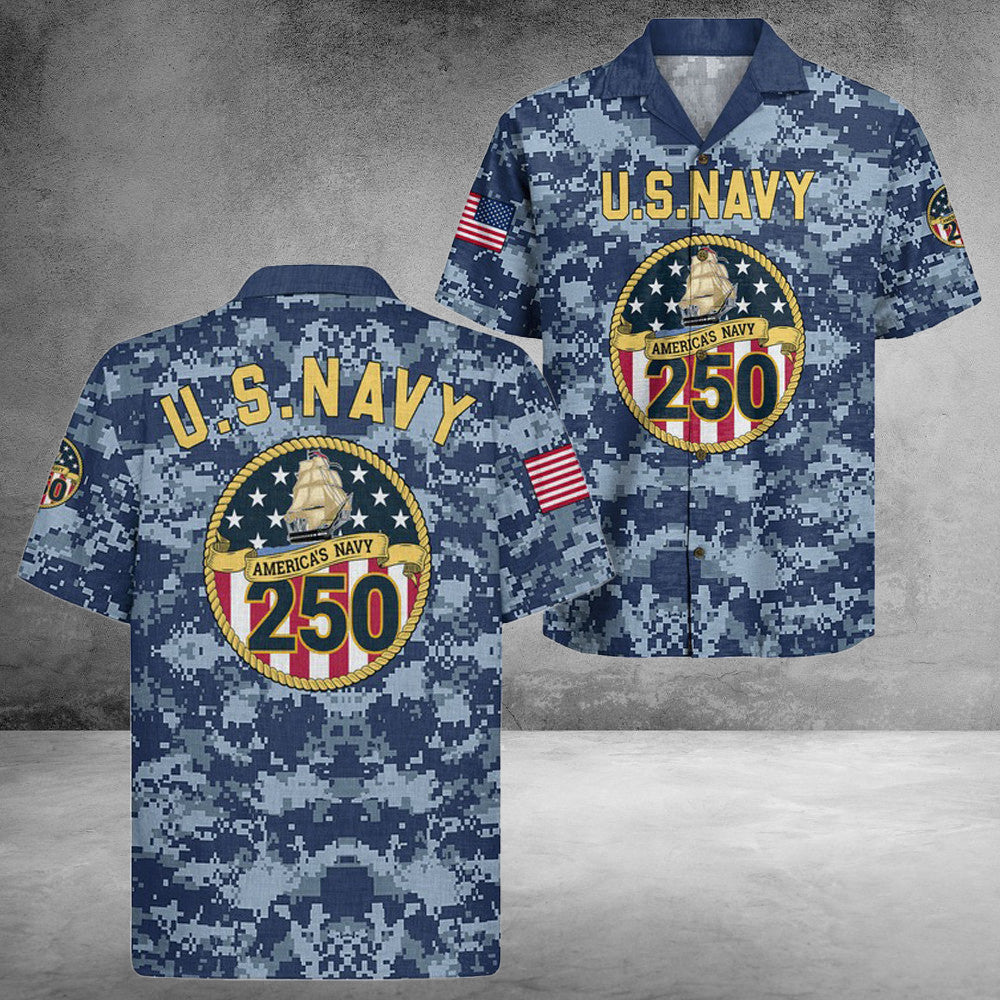 US Navy 250Th Years Of Service Hawaiian Shirt Patriotic Unique Gifts Ideas For Veteran