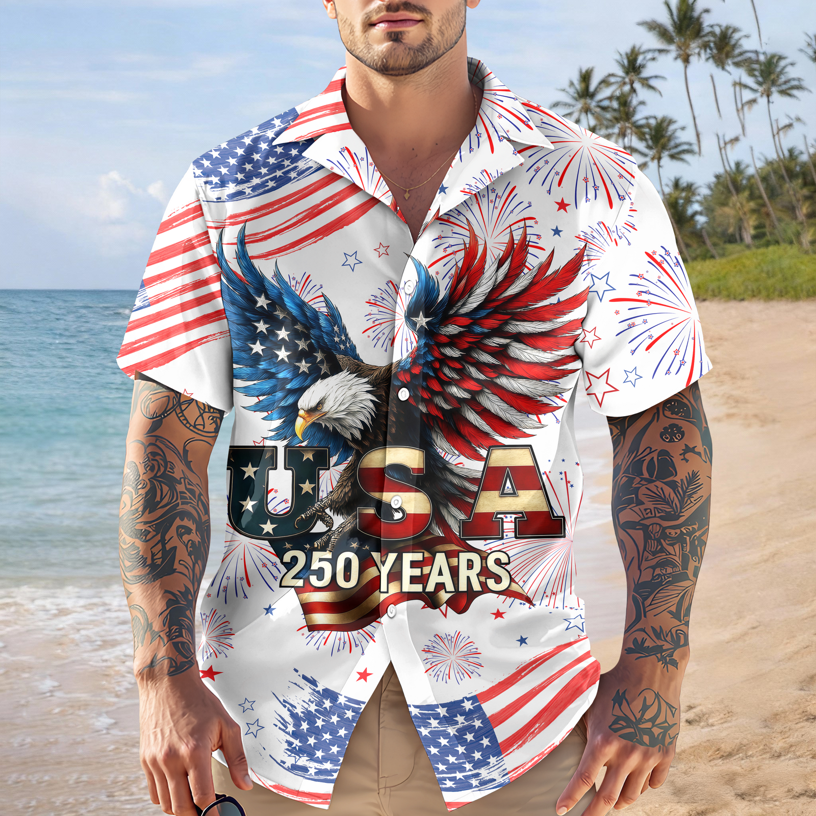 Patriotic Bald Eagle Usa 250 Years Hawaii Shirt America 250 Merchandise Gifts For Patriotic Dad