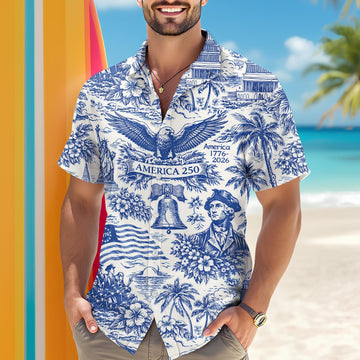 America 250th Anniversary Toile De Jouy Style Patriotic Hawaii Shirt America 250 Merchandise Gifts For A Patriotic Person