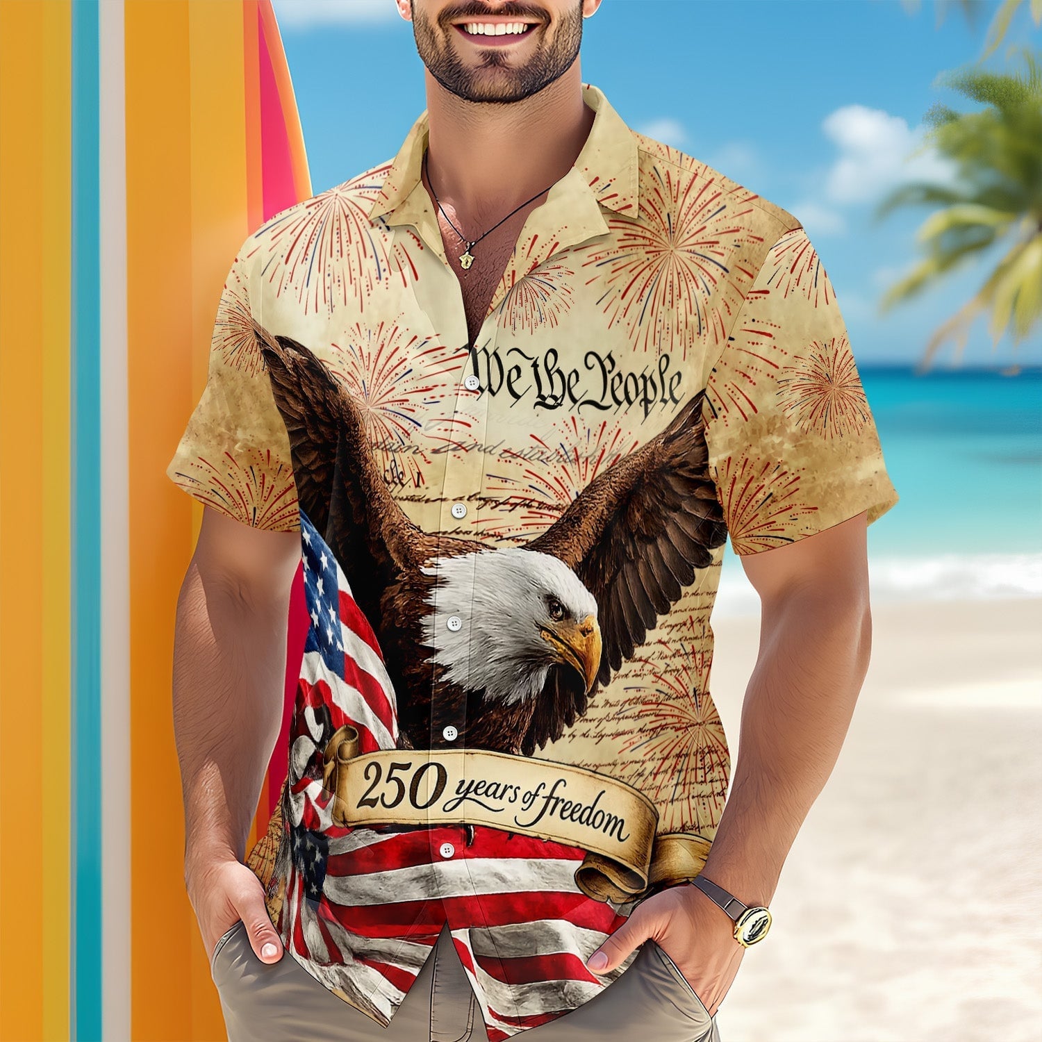 We The People 250 Years Of Freedom Hawaiian Shirt – American Flag Patriotic America 250 Merchandise Gifts For Patriotic Dad