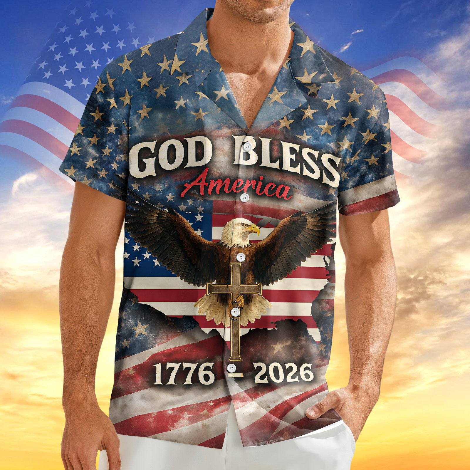 Patriotic 250th Anniversary God Bless America Eagle 1776–2026 Hawaii Shirt America 250 Merchandise Unique Patriotic Gifts
