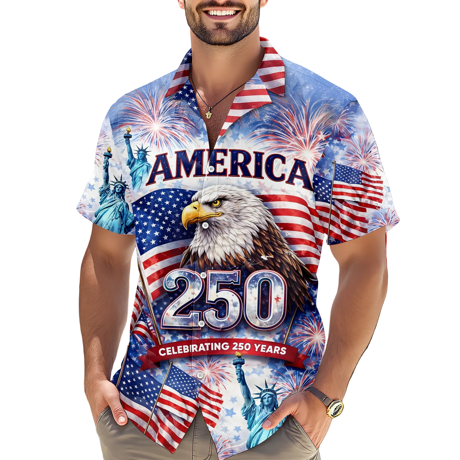 Celebrating 250th Anniversary United States Hawaiian Shirt 4th Of July Gift America 250 Merchandise Patriotic Gifts For Men