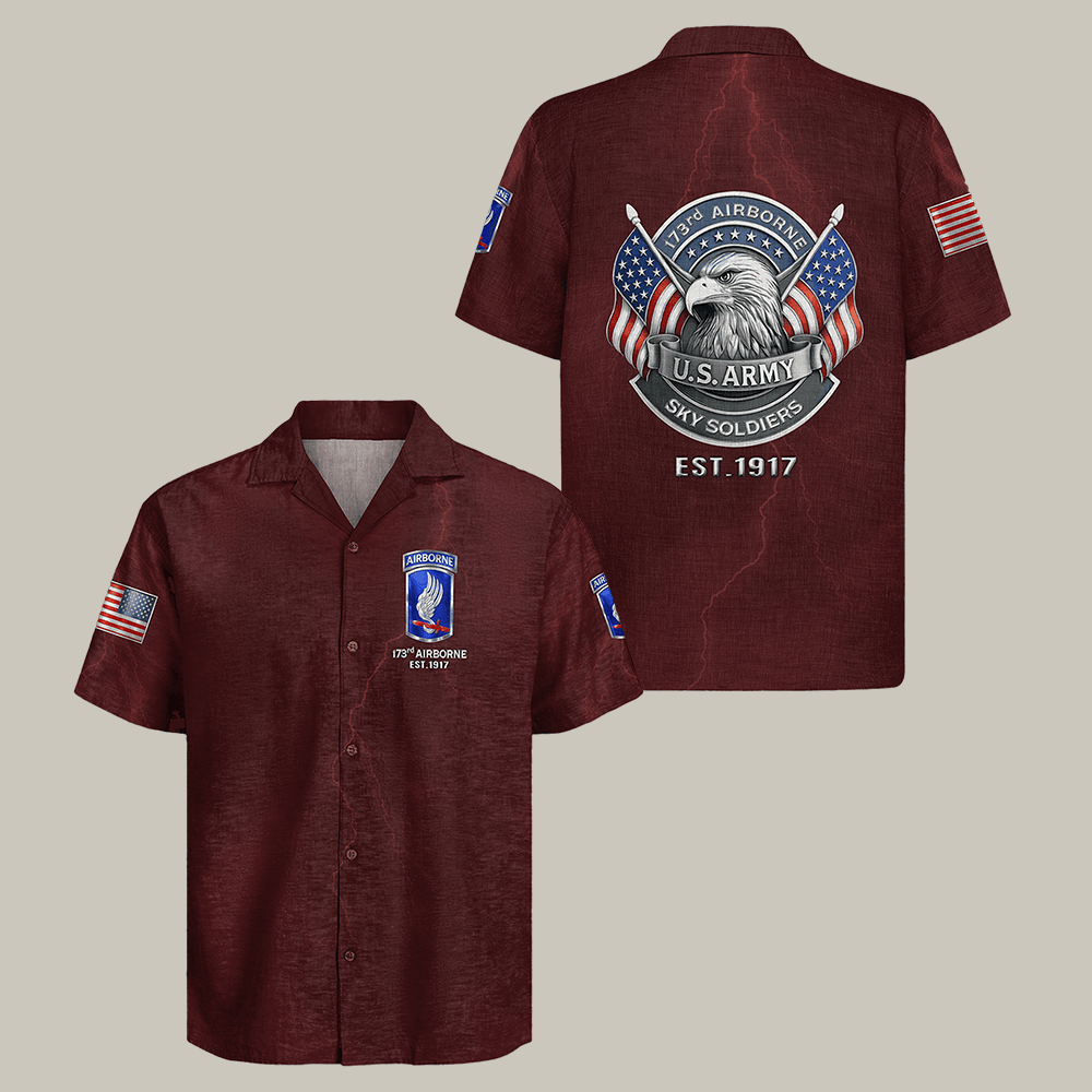 Eagle US Army 173rd Airborne Hawaiian Shirt Sky Soldiers Est 1917 Shirt Veteran Present