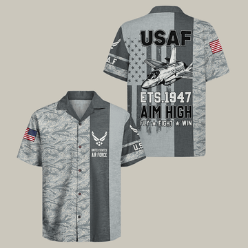 US Air Force Hawaiian Shirt Aim High Fly Fight Win USAF Shirt Unique Veteran Gift