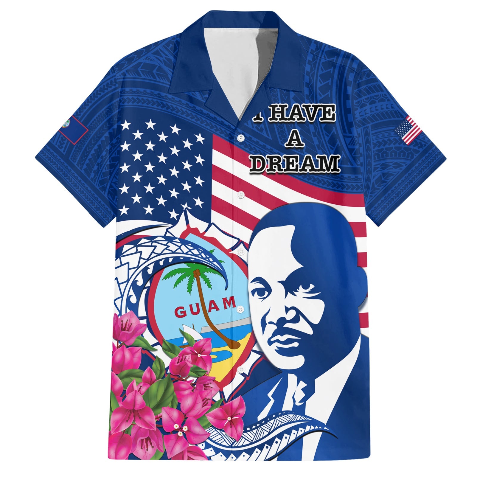 Guam Martin Luther King Jr Day Hawaiian Shirt Guahan Seal With Bougainvillea Gift For Him