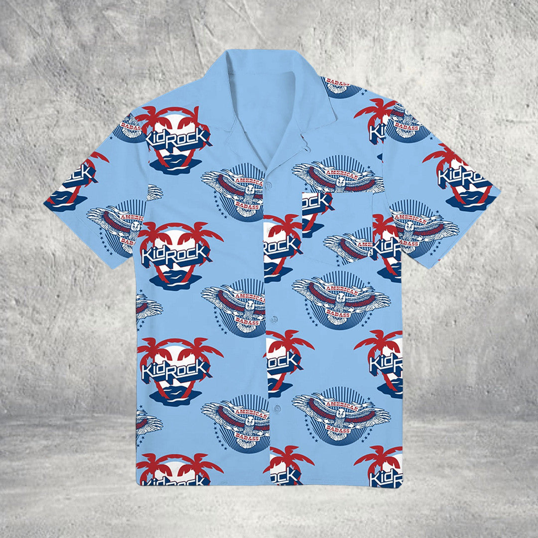 Kid Rock Freedom 250 Tour Free Vacation Blue Hawaiian Shirt Gift for Dad